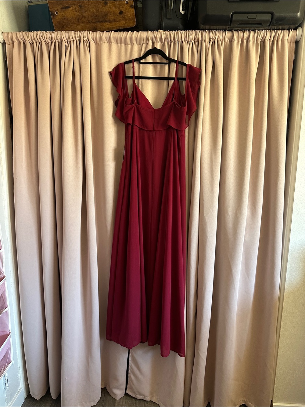 Lulu's Red Maxi Dress with Ruffle Shoulder Detail - Picture 10 of 11